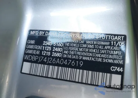 2006 Mercedes-Benz Cl 55 Amg from USA, damaged, VIN WDBPJ74J26A047619